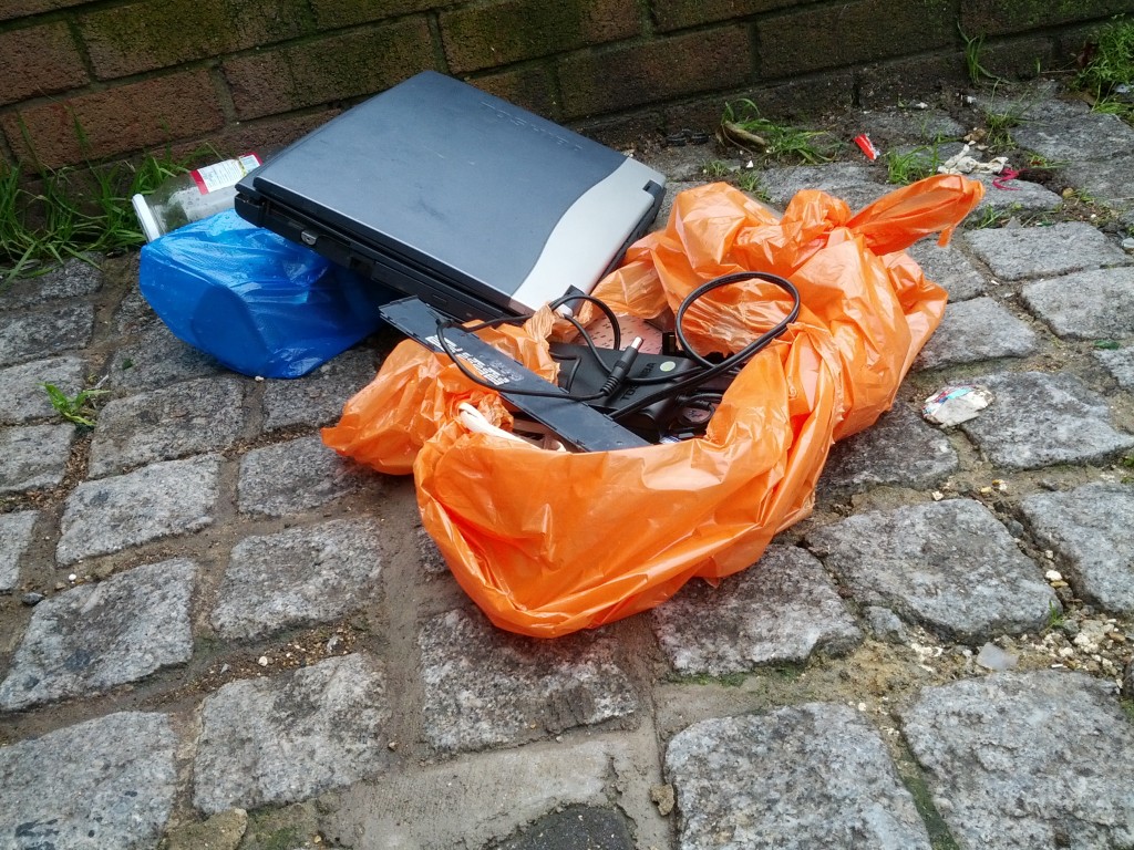 discarded tech toshiba laptop