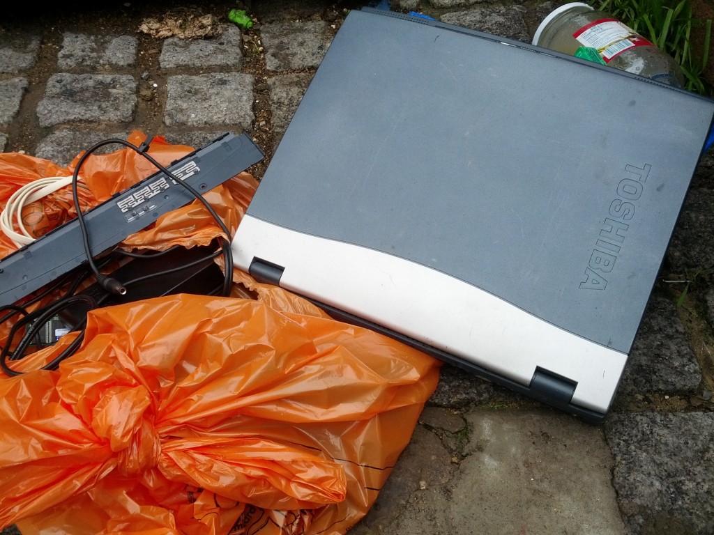 discarded tech toshiba laptop